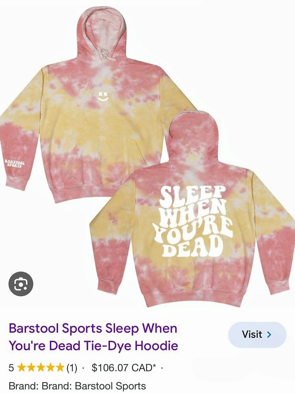 Barstool Sports Sleep When You're Dead Tie-Dye Hoodie in Pink & Yellow